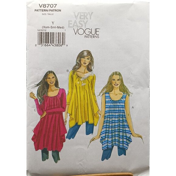 UNCUT Misses Tunic Sewing Pattern V8707 Vogue Easy Xsm-Sml-Med - Picture 1 of 2